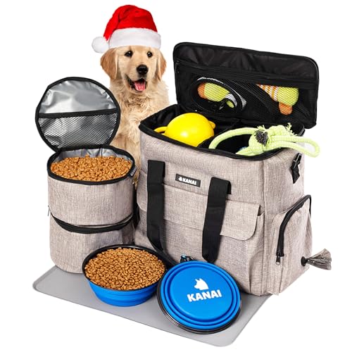 Hunde-Reisetasche | Hundefutter-Aufbewahrungsbehälter, Silikonmatte, große, Faltbare Näpfe | von Fluggesellschaften zugelassener Hundezubehör-Organizer | Hundekotbeutelspender | Hundesachen & von Kanai