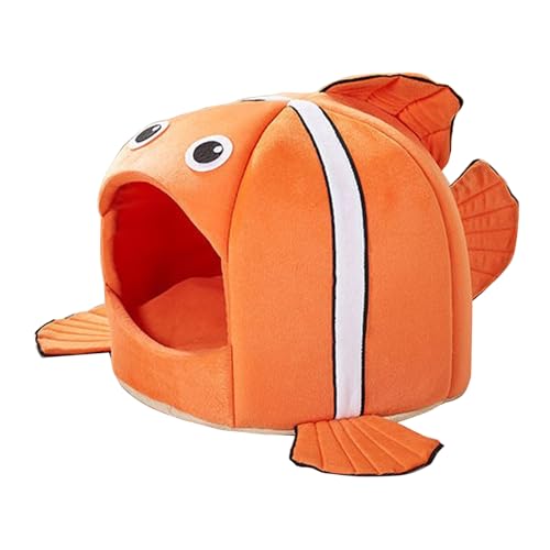 Clownfish Höhlenbettzelt für den Innenbereich, kleine bis große Maschine, Cartoon-Design, ultraweiches Kissen, rutschfeste Unterseite, Betten für Indoor-Katzen von Kaohxzklcn