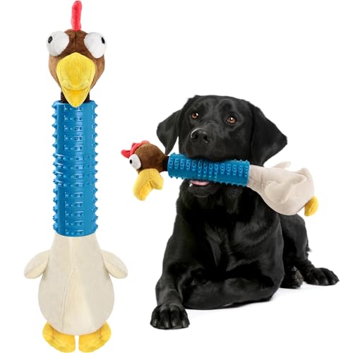 Kapetgo Hundespielzeug mit Huhn, quietschendes Kauspielzeug, interaktives Hundespielzeug für Langeweile, unzerstörbares Hundespielzeug und Kauspielzeug für Welpen, kleine, mittelgroße und große Hunde von Kapetgo