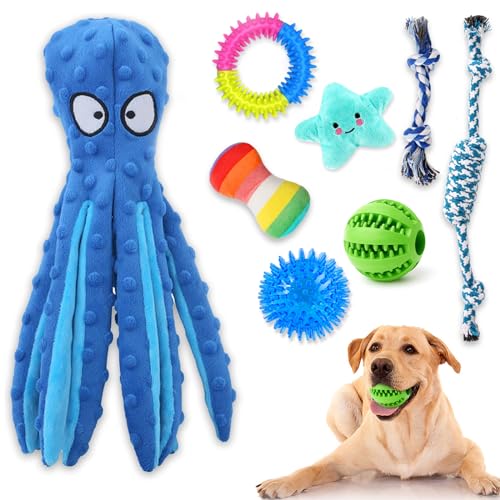 Kapetgo Luxuriöses Welpenspielzeug für kleine Hunde, quietschendes Plüsch-Hundespielzeug-Set, Kauspielzeug für Welpen, mit niedlichem quietschendem Hundespielzeug, Ball und mehr Seil, Kauspielzeug für von Kapetgo