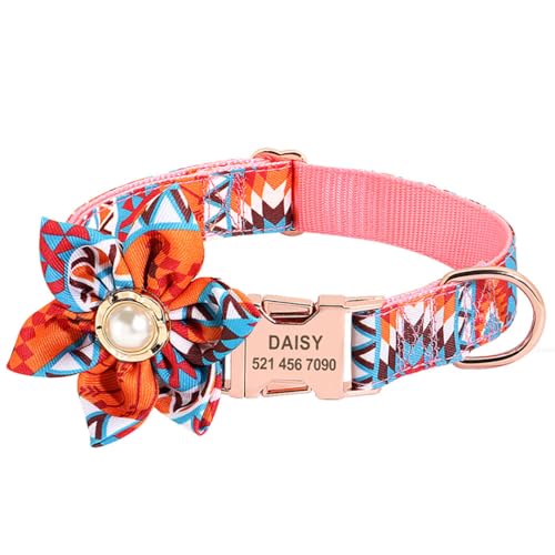 Kapmore Einzigartiges verstellbares Hundehalsband mit Blumendruck, abnehmbares und personalisiertes Halszubehör für Haustiere – niedliches Haustierzubehör mit Blumenmuster von Kapmore