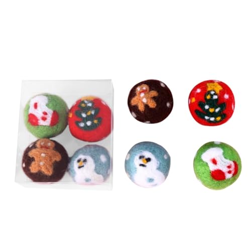 Kapmore Filzbälle für Hunde und Katzen, aus Kunstwolle, handgefertigt, Weihnachtsspielzeug-Set, 4 bunte weiche Haustier-Spielbälle von Kapmore