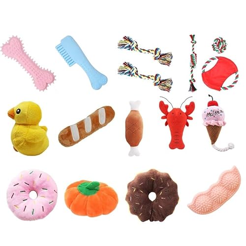 Lustiges, weiches interaktives Hundespielzeug, flauschig, Gummi, quietschend, 16 Stück, Cartoon-Spielzeug, Kauspielzeug für Hunde von Kapmore