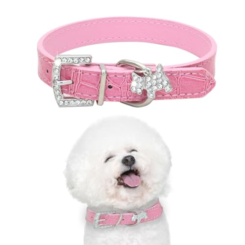 Modisches glitzerndes Hundehalsband, verstellbar, weiches PU-Leder, klassisches Design für Katzen und kleine Hunde von Kapmore