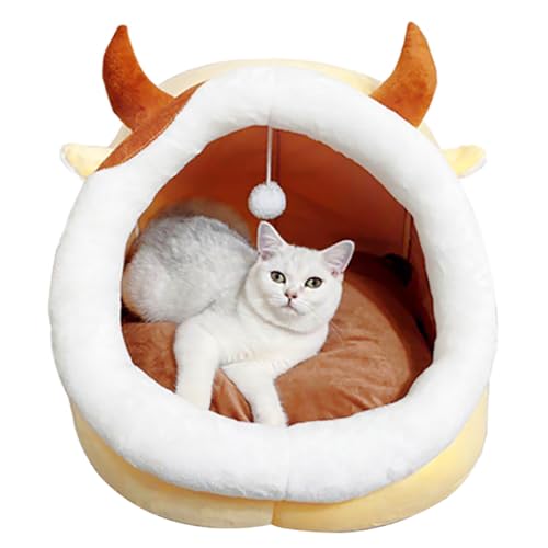 Ochsenhorn Niedliches Katzenbett Höhle Warm Weich Cartoon Haustier Nest mit Ball Spielzeug Haus Schlafende Katze Weiches Haustierbett von Kapmore