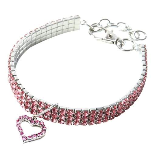 Verstellbares, glänzendes, niedliches Haustierhalsband mit Strass-Herz-Anhänger für kleine Hunde und Katzen, elastisches dekoratives Bling Halsband von Kapmore