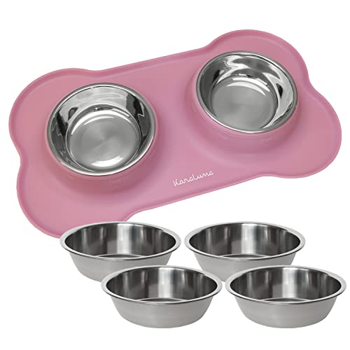 KaraLuna Napfunterlage mit Edelstahl Näpfen für Katzen & Hunde, 400ml, Rosa von KaraLuna