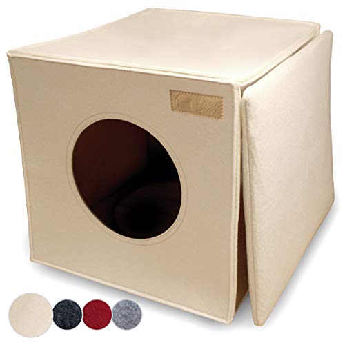 Paket für KaraLuna Katzenhöhle Filz fürs Regal z.B. Kallax oder Expedit I Kuschelhöhle Regal I Katzenhöhle für 2 Katzen oder große Katzen I Katzen Schlafplatz Katzenkorb Filz (Beige) von KaraLuna