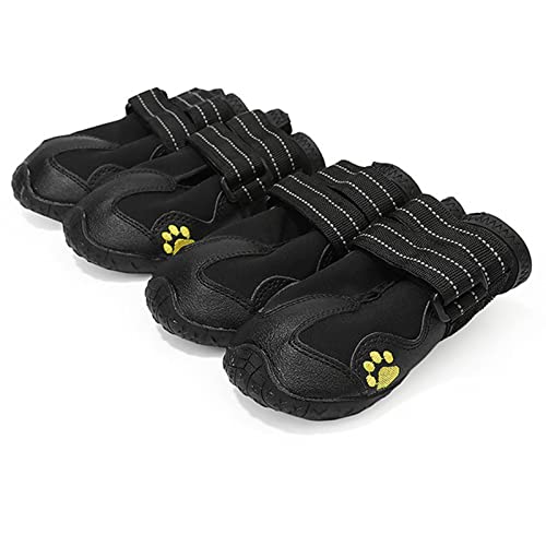 Hundeschuhe Stiefel wasserdichte Schuhe für Hunde mit reflektierendem Riemen Robuster Rutschfester Sohle Pet Paw Protectors 4 PCS von Karlak