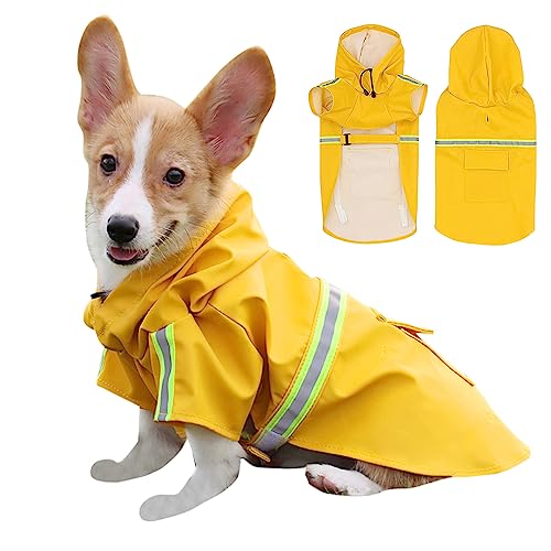 Karlak Hunderegenmantel mit Kapuzentasche Reflektierende verstellbare wasserdichte Slicker-Regenjacke für kleine mittelgroße Hunde von Karlak