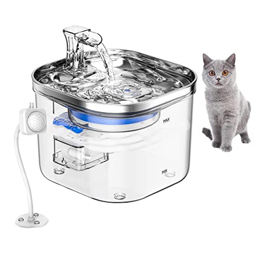 WF040 Katzen-Trinkbrunnen mit intelligenter Induktion 2L/67oz Semi-Edelstahl-Trinkbrunnen für Haustiere, automatischer Wasserspender mit leiser Wasserpumpe für Katze, Hund, andere Haustiere, 5 V von Karlak