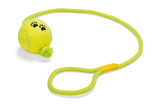 Karlie Tennisball mit Wurfseil, Hundespielzeug, Gummi/Beflockt, Gelb, 17x6x6 cm von Karlie