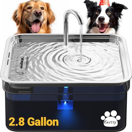 Kastty Hunde-Wasserbrunnen für große Hunde, extra groß/breit, Haustierbrunnen mit 304 Edelstahl-Schüssel, 5 Filtrationen und intelligenter sicherer Pumpe, schön für große Hunde und Haustiere von Kastty