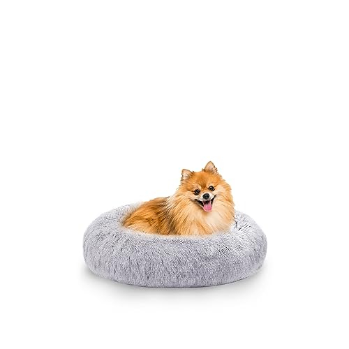 Kasunpul Hundebett Rund, Katzenbett, Donut Kissen, Hundekissen, Hundekorb, Hundebett flauschig Waschbar, Hundesofa für Katzen und kleine Hunde, 40 cm Durchmesser, Hellgrau von Kasunpul