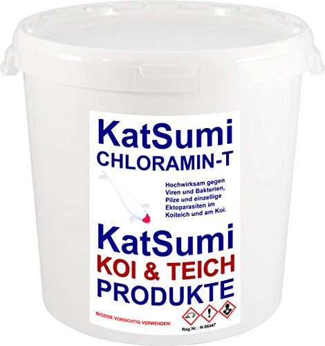 KatSumi Chloramin-T Chloramin-T professionelles Wasserdesinfektionsmittel, Aquakultur und Koiteich, effektiv gegen Viren, Bakterien, Pilze, einzellige Ektoparasiten im Teich und Aquarium, 1kg Eimer von KatSumi Chloramin-T