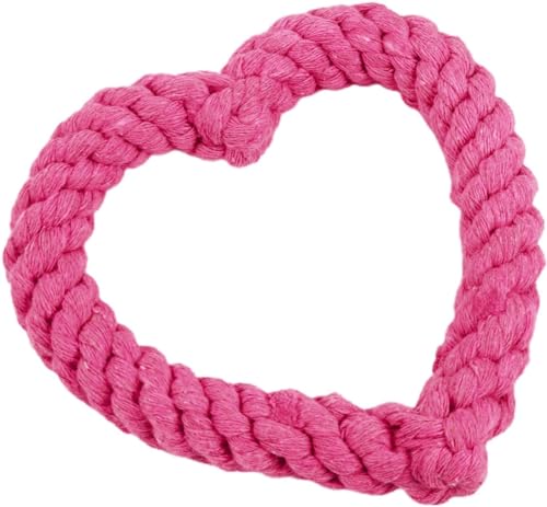 Pink Dog Chew Toys, Dog Toys for Chewers, Heavy Duty Dental Dog Rope Toy for Dogs, Creative Love Heart Shaped Interactive Rope Dog Toys, Cotton Puppy Teething Chew Tug Toy Dark von Katartizo