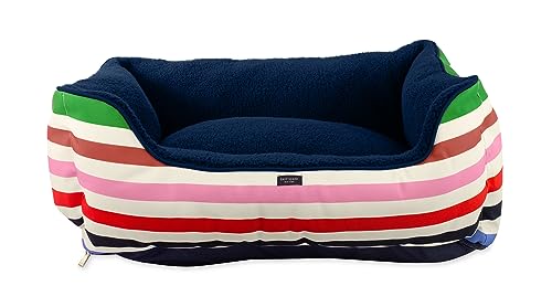 Kate Spade New York Fancy Dog Bed, Jumbo-Hundebett für mittelgroße und große Hunde, niedliches Hundebett mit abnehmbarem, waschbarem Bezug und rutschfester Unterseite, 140 x 127 cm (Adventure Stripe) von Kate Spade New York