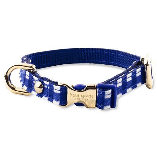 Kate Spade New York Niedliches Hundehalsband, goldfarbene Metallschnalle, 20,3 cm bis 26,7 cm, verstellbares Hundehalsband für Hündinnen oder Rüden, stilvolles Hundehalsband für XS (Navy Gingham) von Kate Spade New York