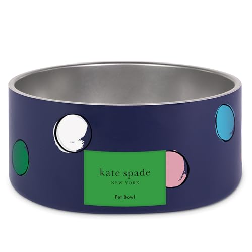 kate spade new york Hundenapf für Futter und Wasser, Edelstahlnapf mit rutschfestem Boden, 4 Tassen (907 ml) Fassungsvermögen, großer Futternapf oder Wassernapf für Hunde, Aquarell-Punkt von Kate Spade New York