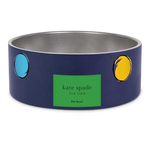 kate spade new york Hundenapf für Futter und Wasser, Edelstahlnapf mit rutschfestem Boden, Fassungsvermögen für 2 Tassen (473 ml), kleine und mittelgroße Haustiernapf für Hunde, Aquarell-Punkte von Kate Spade New York