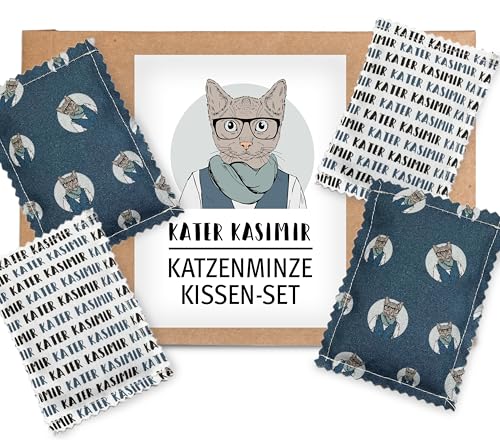 4 handgenähte Katzenminze-Kissen aus GOTS-zertifizierter Bio-Baumwolle von Kater Kasimir