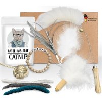 Kater Kasimir Deluxe Set mit 9 beliebten Katzenspielzeugen aus Naturmaterial und handgemachtem CATDAD Armband von Kater Kasimir