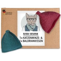 Kater Kasimir Katzen Spielkissen mit Baldrian und Katzenminze, 2er Set. Reiner Wollfilz vom Schaf, von Hand genäht von Kater Kasimir