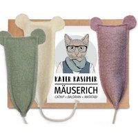 Kater Kasimir 3 x MÄUSERICH - Die XL Spielmaus für Katzen, handgenäht aus reiner Schurwolle mit Katzenminze-, Baldrian- und Matatabi-Füllung von Kater Kasimir