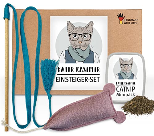 Kitten Paket mit 3 Premium Katzenspielzeugen. In Deutschland von Hand und mit Liebe gemacht. Geschenkidee für Katzenhalter von Kater Kasimir