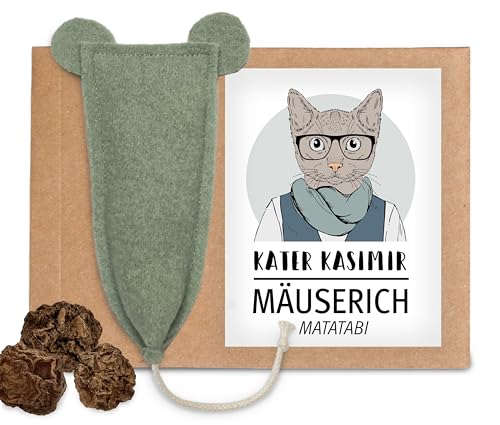 MÄUSERICH - die handgenähte XL Katzenspielzeug Maus mit Matatabi-Füllung zur Selbstbeschäftigung von Katzen, Matatabi Kissen für Katzen, Duftkissen mit Matatabi-Früchten (statt Matatabi-Sticks) von Kater Kasimir