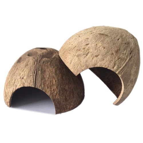 Kathson 2 PCS Natürliche Kokosnuss Reptilienverstecke Eidechse Coco Hut Einsiedlerkrebs Hut Aquarium Fisch Versteck Höhle Spinne Schnecke Kletterer Spielzeug von Kathson