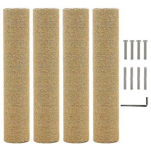 Kathson 4PCS Katze Kratzbaum Ersatz 15“ natürliche Jute Ersatz Erweiterung Kratzbaum für Katzen Baum DIY Handwerk Refill Pole Teile Hanf Seil Kratzer Klettern Sitzstange für Innen Kätzchen braun von Kathson