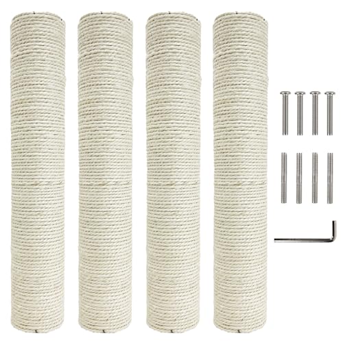 Kathson 4PCS Kratzbaum Ersatzstamm 15“ Ersatz-Kratzbaum für Katzen DIY Handwerk Refill Pole Teile Hanf Seil Kratzer Klettern Sitzstange für Innen Kätzchen Weiß von Kathson