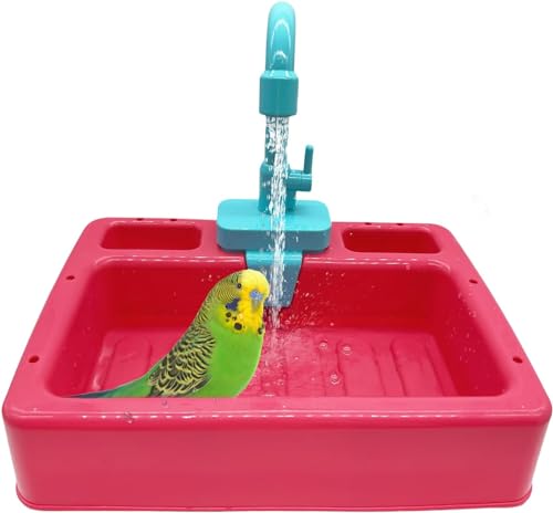 Kathson Automatische Vogel Badewanne Haustier Vogel Multifunktionale Duschbox Für Sittiche Vogelbad Spielzeug Käfig Zubehör Für kleine und mittelgroße Vögel （Rosa） von Kathson