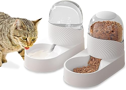 Kathson Automatischer Futterspender für Katzen, automatisches Schwerkraft-Hundefutter-Set, automatischer Wasserspender für Haustiere, Katzenfutterspender, Set 2 l für kleine Haustiere, Welpen, von Kathson