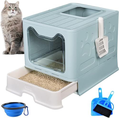 Kathson Große faltbare Katzentoilette mit Schublade, geschlossenes Katzentöpfchen mit Deckel oben, Toilette, Spritzschutz, Katzenzubehör mit Kunststoffschaufel, leicht zu reinigen, kein Geruch, Kitty von Kathson