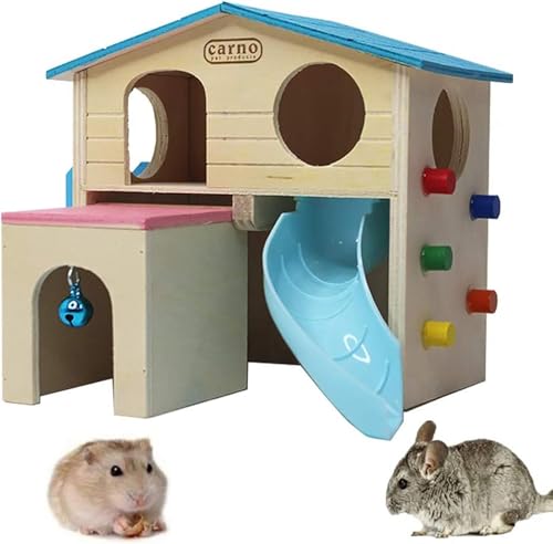 Kathson Hamsterhaus Haustiere Kleintierversteck mit lustiger Kletterleiter Rutsche Holzhütte Kauspielzeug für Kleintiere wie Zwerghamster und Maus (blau) von Kathson