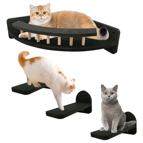 Kathson Premium Kletterwand Katzen Set, hölzerne Katze Wandregale mit 3 Schritten, Ecke Katze Klettern Regal von Kathson