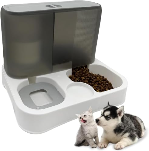 Kathson automatischer Futter- und Wasserspender für Katzen, Futterspender für Katzen mit großer Kapazität, All-in-One Schwerkraftfutterspender für kleine Hunde, Welpen, Katzen, Haustiere(Off-White) von Kathson