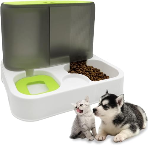 Kathson automatischer Futter- und Wasserspender für Katzen, Futterspender für Katzen mit großer Kapazität, All-in-One Schwerkraftfutterspender für kleine Hunde, Welpen, Katzen, Haustiere（grüner） von Kathson