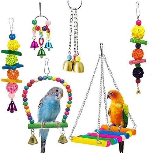 Katigan 6 Packung Vogel Schaukel Spielzeug Papagei H？nge Matte Bell Spielzeug Für Wellensittiche, Sittiche, Nymphensittiche, Conures Und Liebes V？Gel von Katigan