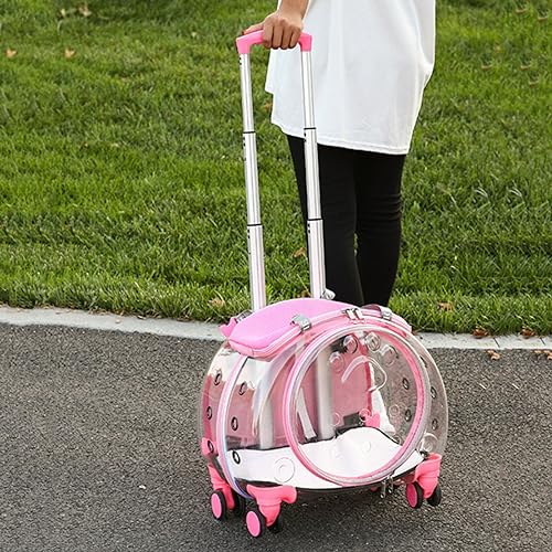 Haustier-Trolley-Koffer, transparent und vollständig atmungsaktiv, mit leisen Rädern für Hunde und Katzen, Kinderwagen, klein, mehrere Tragemöglichkeiten, perfekt für Reisen/Spaziergang (Rosa) von Katolang