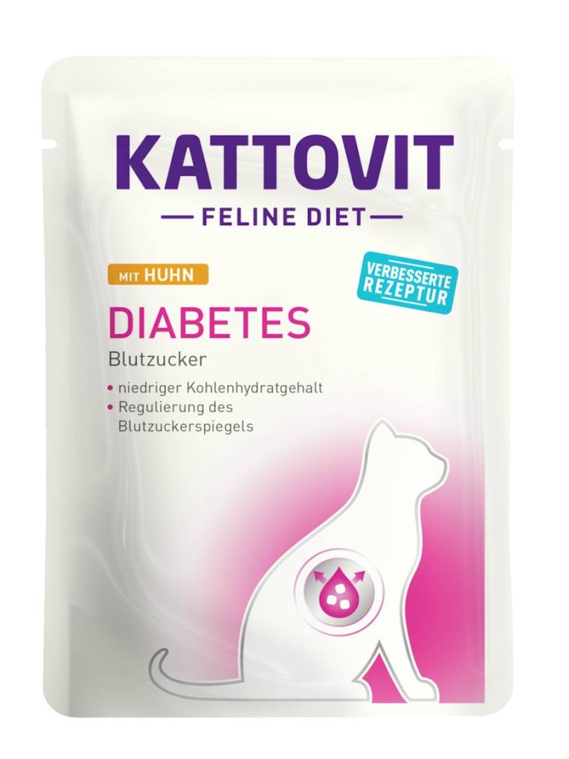 KATTOVIT Feline Diet Diabetes/Gewicht 85g Beutel Katzennassfutter Diätnahrung Sparpaket 48 x 85 Gramm Huhn Feline Diet