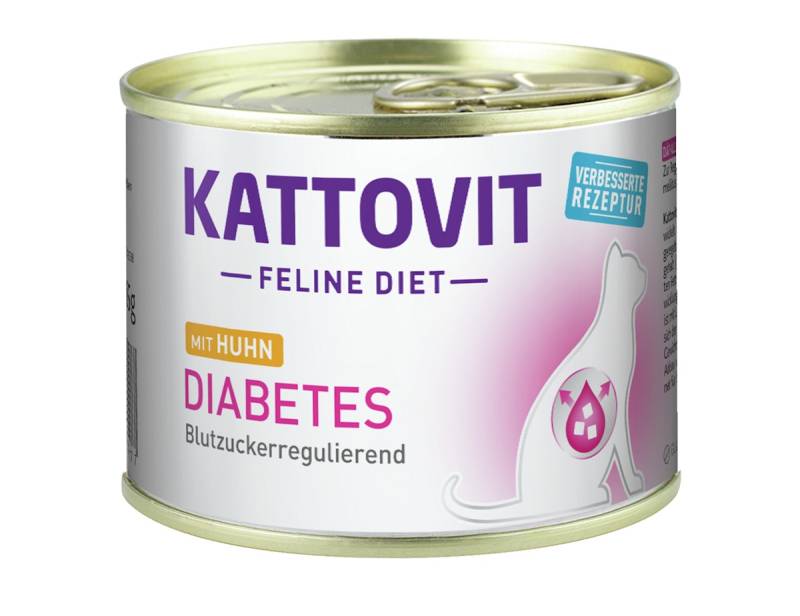 KATTOVIT Feline Diet Diabetes 185g Dose Katzennassfutter Diätnahrung Sparpaket 24 x 185 Gramm mit Huhn