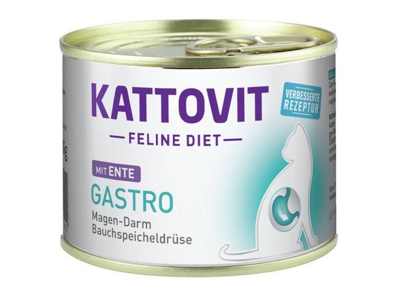 KATTOVIT Feline Diet Gastro 185g Dose Katzennassfutter Diätnahrung Sparpaket 24 x 185 Gramm mit Ente