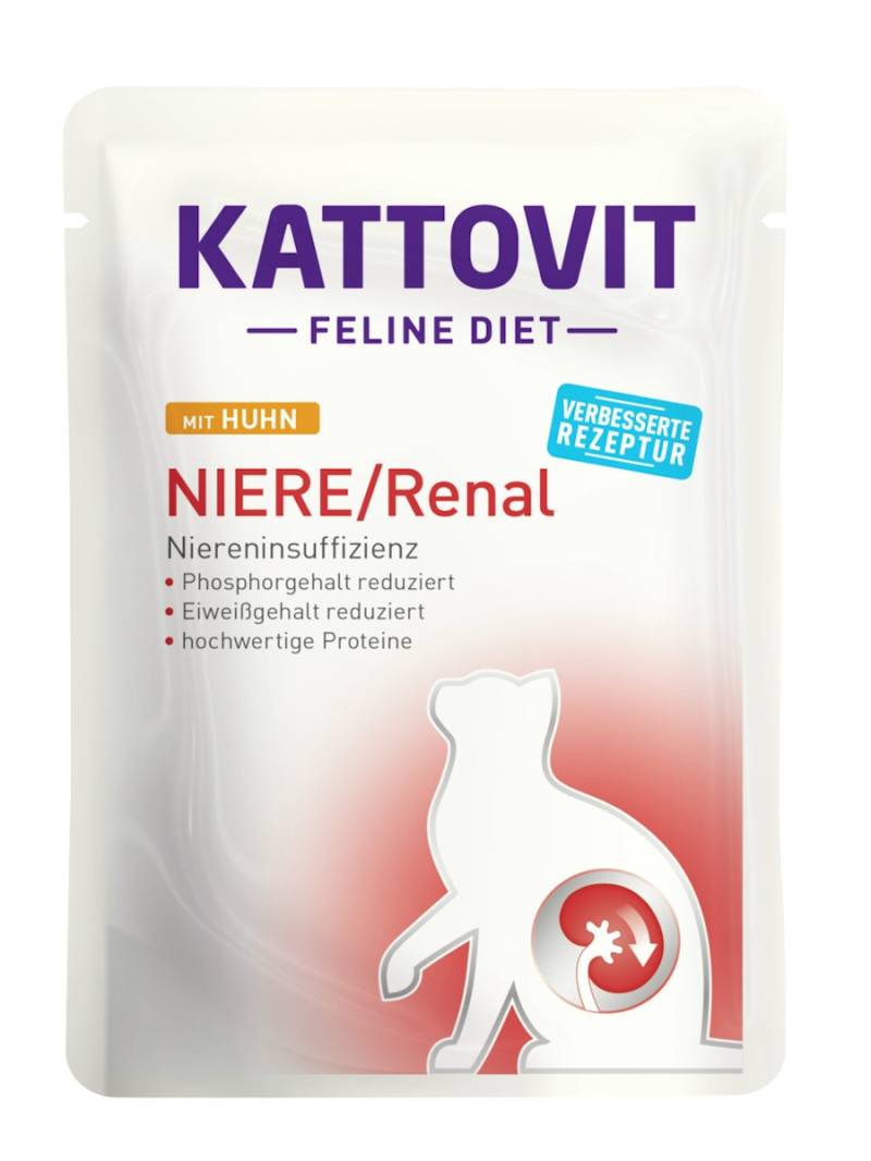 KATTOVIT Feline Diet Niere/Renal 85g Beutel Katzennassfutter Diätnahrung Sparpaket Huhn 48x85g