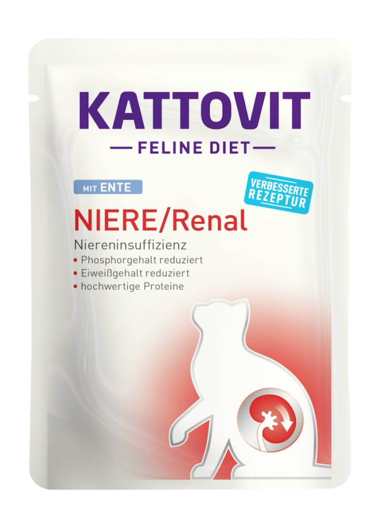 KATTOVIT Feline Diet Niere/Renal 85g Beutel Katzennassfutter Diätnahrung 48 x 85 Gramm Ente