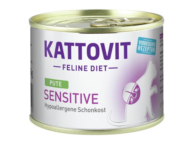 KATTOVIT Feline Diet Sensitive (hypoallergene Schonkost) 185g Dose Katzennassfutter Diätnahrung Sparpaket 24 x 185 Gramm Sensitive Pute