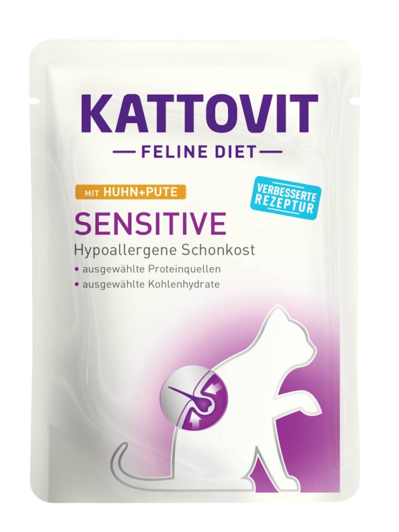 KATTOVIT Feline Diet Sensitive 85g Beutel Katzennassfutter Diätnahrung Sparpaket 48 x 85 Gramm Huhn & Pute