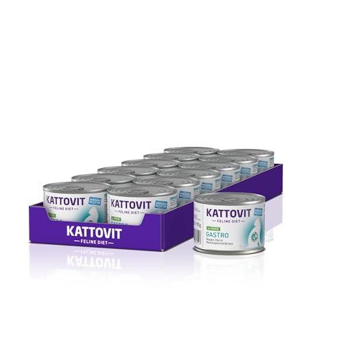 KATTOVIT - Gastro Nassfutter für Katzen | Katzen-Nassfutter zur Unterstützung des Magen-Darm-Systems | Diät-Alleinfuttermittel in der Dose für ausgewachsene Katzen. Glutenfrei | 12 x 185 g Pute von Kattovit